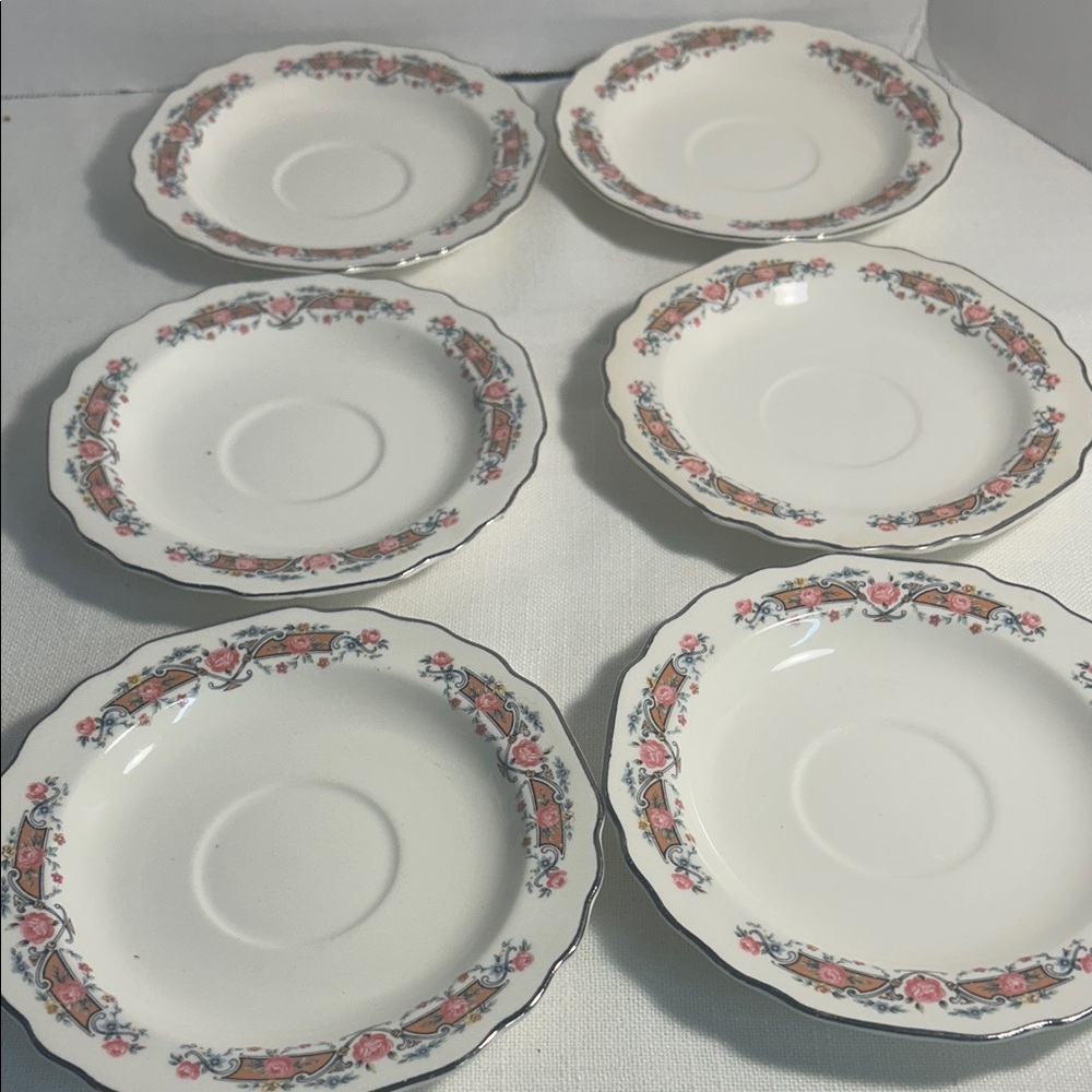 Elegant Floral Saucer  Set  of 6 Cream and Pink